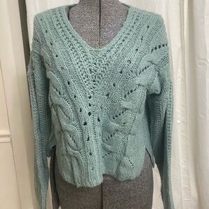 🪩 Jolie and Joy Knitted Mint Green Cropped Sweater in Women's Large 🪩